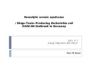 Hemolytic uremic syndrome ShigaToxinProducing Escherichia coli O 104