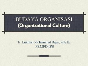 BUDAYA ORGANISASI Organizational Culture Ir Lukman Mohammad Baga