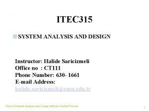 ITEC 315 SYSTEM ANALYSIS AND DESIGN Instructor Halide