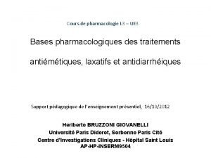 Cours de pharmacologie L 3 UE 3 Bases