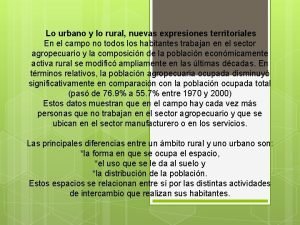 Lo urbano y lo rural nuevas expresiones territoriales