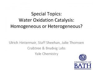 Special Topics Water Oxidation Catalysis Homogeneous or Heterogeneous