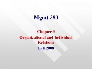 Mgmt 383 Chapter 3 Organizational and Individual Relations