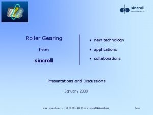 Roller Gearing new technology applications from collaborations sincroll