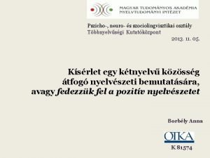 Pszicho neuro s szociolingvisztikai osztly Tbbnyelvsgi Kutatkzpont 2013