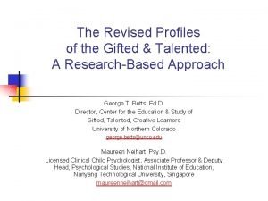 Maureen neihart keynote revised profiles of the gifted