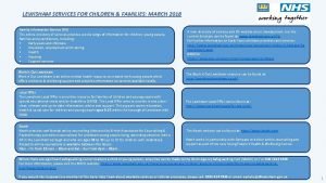 LEWISHAM SERVICES FOR CHILDREN FAMILIES MARCH 2018 Family