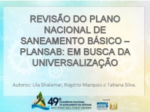REVISO DO PLANO NACIONAL DE SANEAMENTO BSICO PLANSAB