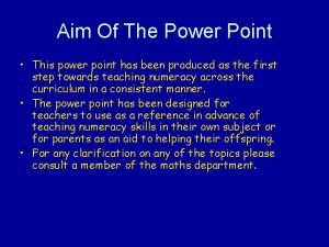 Aim Of The Power Point This power point