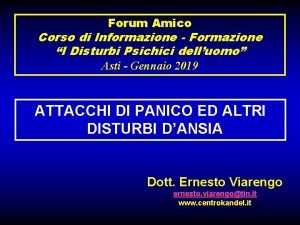 Forum Amico Corso di Informazione Formazione I Disturbi