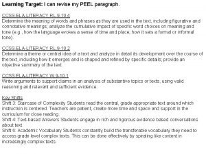 Learning Target I can revise my PEEL paragraph