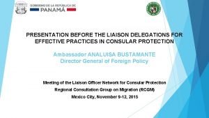 PRESENTATION BEFORE THE LIAISON DELEGATIONS FOR EFFECTIVE PRACTICES