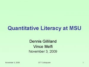 Quantitative Literacy at MSU Dennis Gilliland Vince Melfi