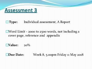 Assessment 3 Type Individual assessment A Report Word