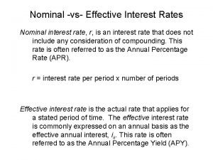 Nominal vs Effective Interest Rates Nominal interest rate