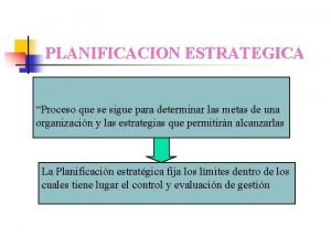 PLANIFICACION ESTRATEGICA Proceso que se sigue para determinar