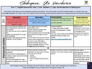 Year 7 English Homework Tasks Term Autumn 1