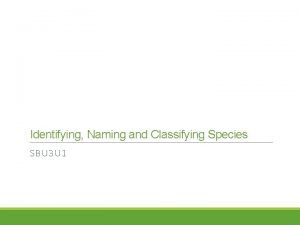 Identifying Naming and Classifying Species SBU 3 U