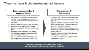 Team manager concession and admissions Team manager roles