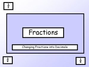 Fractions Changing Fractions into Decimals 12315 Learning Objective