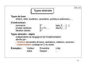 UMLV Types abstraits Types de base entiers rels