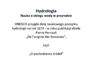 Hydrologia Nauka o obiegu wody w przyrodzie UNESCO