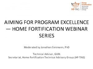 AIMING FOR PROGRAM EXCELLENCE HOME FORTIFICATION WEBINAR SERIES