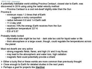 PHYS 3380 Astronomy A potentially habitable world orbiting