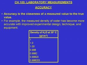 CH 103 LABORATORY MEASUREMENTS ACCURACY Accuracy is the