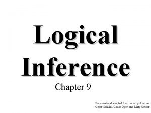 Logical Inference Chapter 9 Some material adopted from