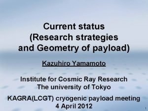 Current status Research strategies and Geometry of payload