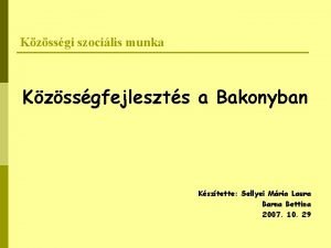 Kzssgi szocilis munka Kzssgfejleszts a Bakonyban Ksztette Sellyei