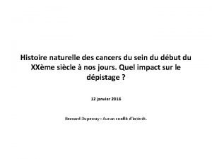 Histoire naturelle des cancers du sein du dbut