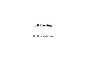 LR Parsing Dr Biswapati Jana LR Parsers The