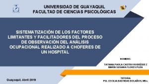 UNIVERSIDAD DE GUAYAQUIL FACULTAD DE CIENCIAS PSICOLGICAS SISTEMATIZACIN