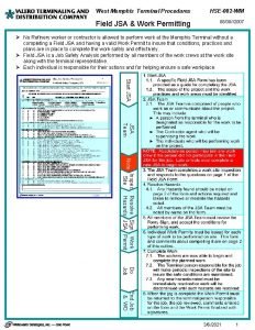 West Memphis Terminal Procedures HSE002 WM Field JSA