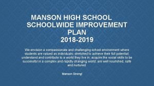 MANSON HIGH SCHOOLWIDE IMPROVEMENT PLAN 2018 2019 We