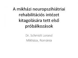 A mikhzi neuropszihitriai rehabilitcis intzet kitagolsra tett els