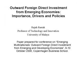 Outward Foreign Direct Investment from Emerging Economies Importance