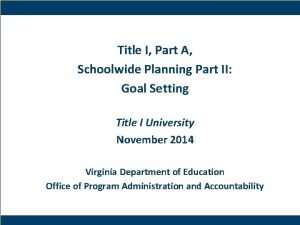 Title I Part A Schoolwide Planning Part II