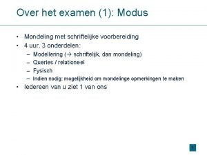 Over het examen 1 Modus Mondeling met schriftelijke