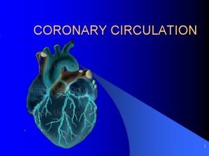 CORONARY CIRCULATION 1 Objectives Review the functional anatomy