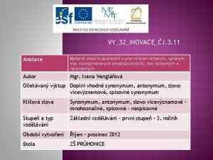 Anotace synonymum Anotace synonymum