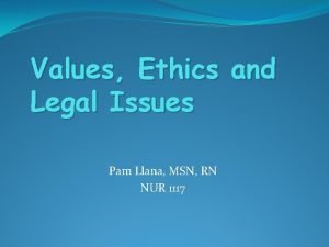 Values Ethics and Legal Issues Pam Llana MSN