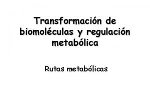 Transformacin de biomolculas y regulacin metablica Rutas metablicas