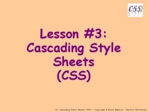 Lesson 3 Cascading Style Sheets CSS 03 Cascading