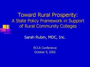 Toward Rural Prosperity A State Policy Framework in