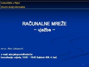 Veleuilite u Rijeci Struni studij informatike RAUNALNE MREE