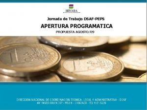 Jornada de Trabajo DSAFPEPS APERTURA PROGRAMATICA PROPUESTA AGOSTO09