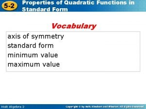 Properties of quadratic functions in standard form